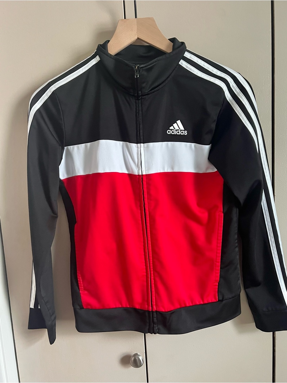 Kids adidas Black White Red Colorblock Track Jacket